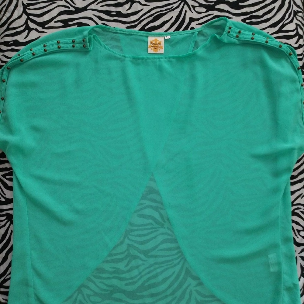 Womens teal short sleeve blouse